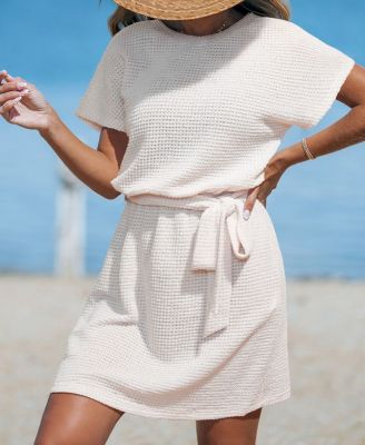 Women's Barefoot Walk White Cover-Up Mini Beach Dress