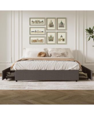Platform Bed Frame with 4 Storage Drawers, Mattress Foundation