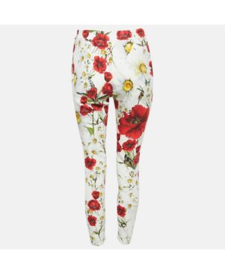 Women's White Floral Print Crepe Trousers