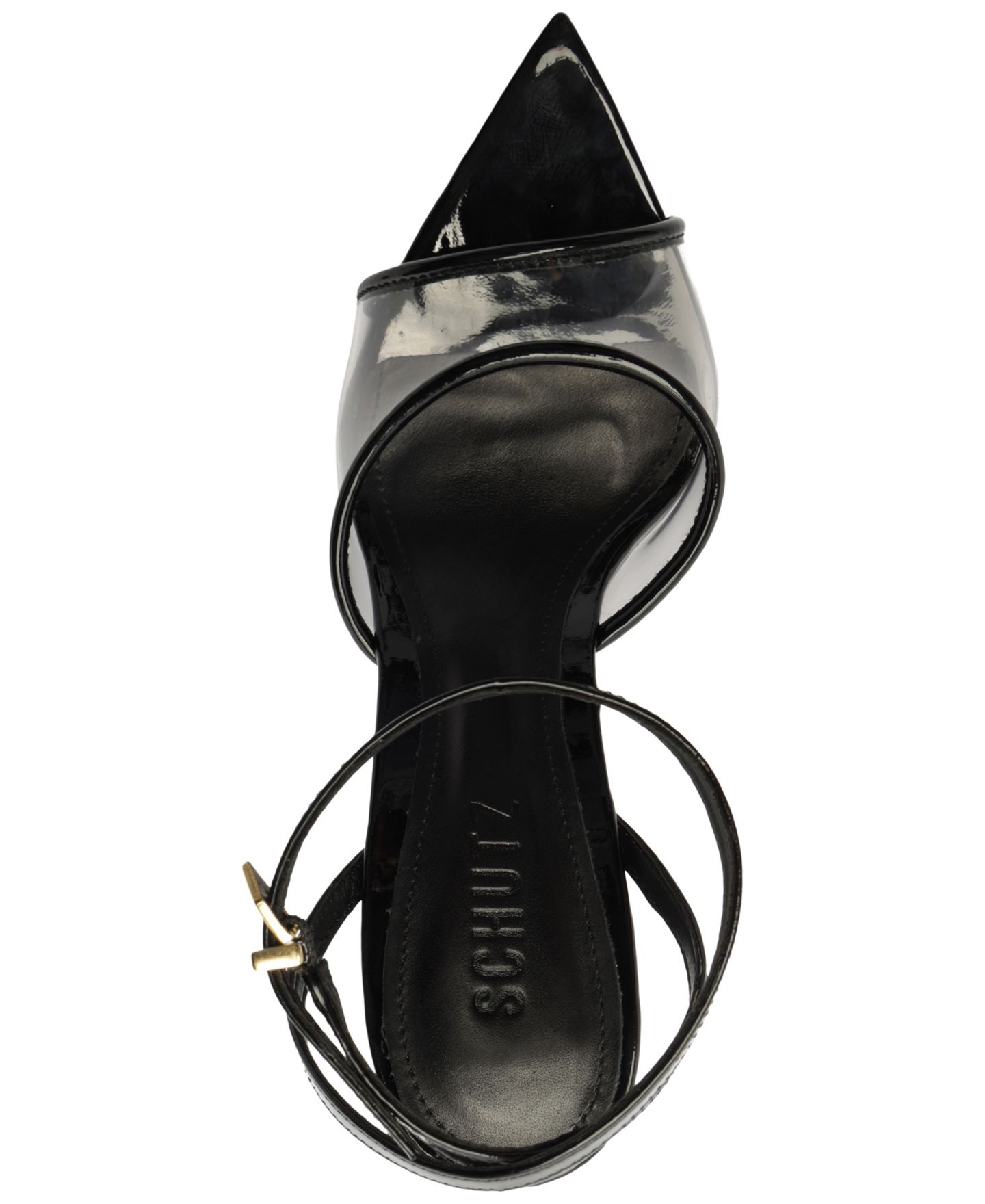 Женские сандалии Schutz Elodie Vinyl Pointed Toe Wedge, цвет: Прозрачный / Чёрный — фото 4