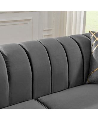 Streamdale Velvet Button Tufted Sofa Couch with 2 Pillows, 3 Seater Chesterfield Sofa Set, Gray