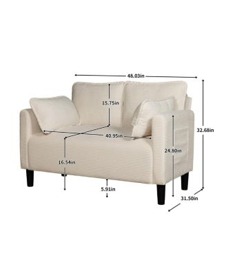 48" Corduroy Loveseat Couch with Cushions & Side Storage