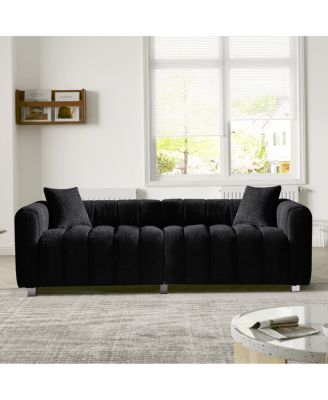 Premium Velvet 3-Seater Sofa with Metal Base and 2 Pillows