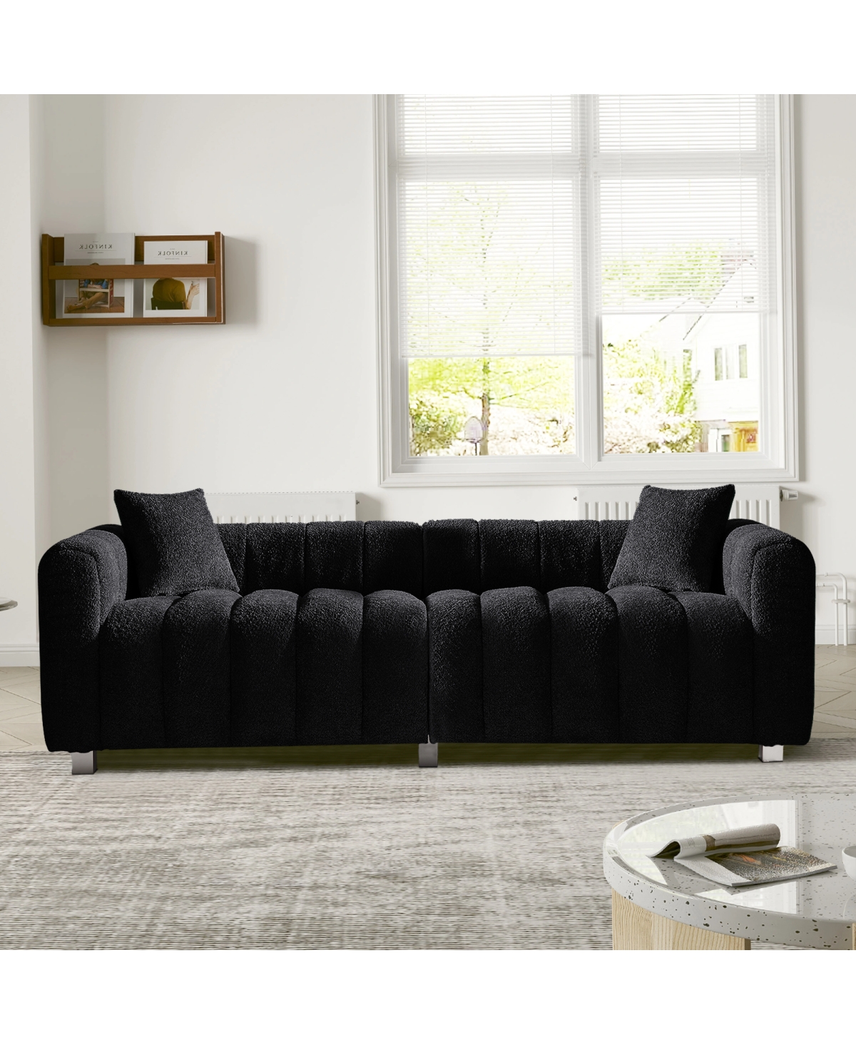 Streamdale Furniture Premium Velvet 3-Seater Sofa with Metal Base and 2 Pillows