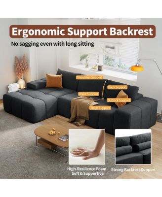  L-shaped modular sofa, no assembly, deep seat, 3 cushions, soft fabric upholstery