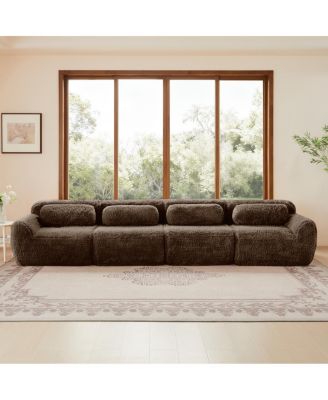 Boneless Sofa, 149" Plush Fabric, Ergonomic Design, Free Combination, Chocolate