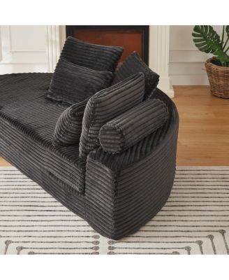 78.5-Inch Corduroy Semi-Circular 2-in-1 Sofa Bed with Neck Pillow & 5 Throw Pillows