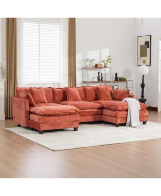 Streamdale Cloud Sofa 3 Seats, Modern Sectional Couch, Comfy Upholstered Seat Cushion, Chenille Fabric, Orange