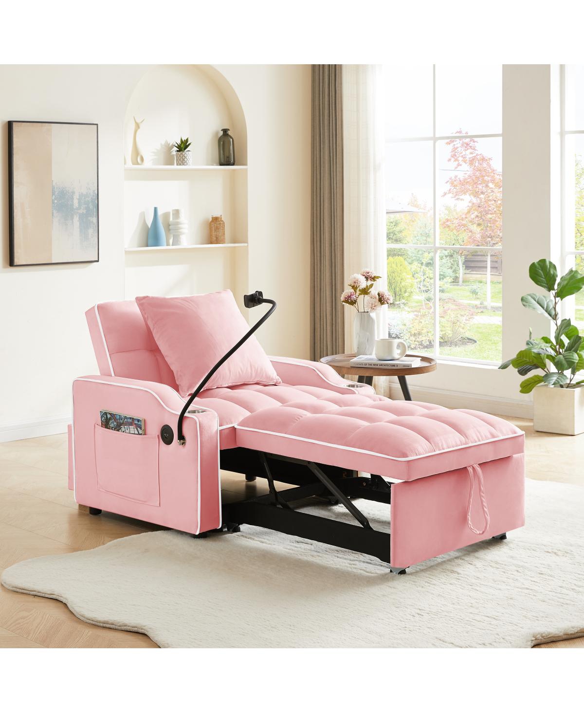 Streamdale Furniture3-in-1 Sofa Bed Convertible Sleeper Chair, Adjustable Pull Out Folding Sofa Bed (Pink)
