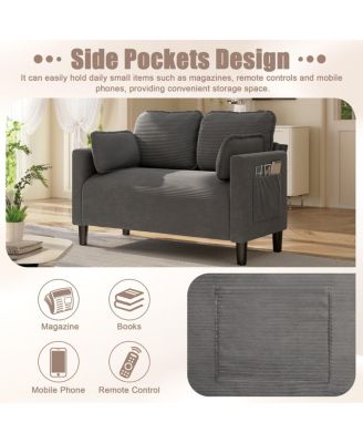 Streamdale 48" Corduroy Loveseat Couch with Cushions & Side Storage