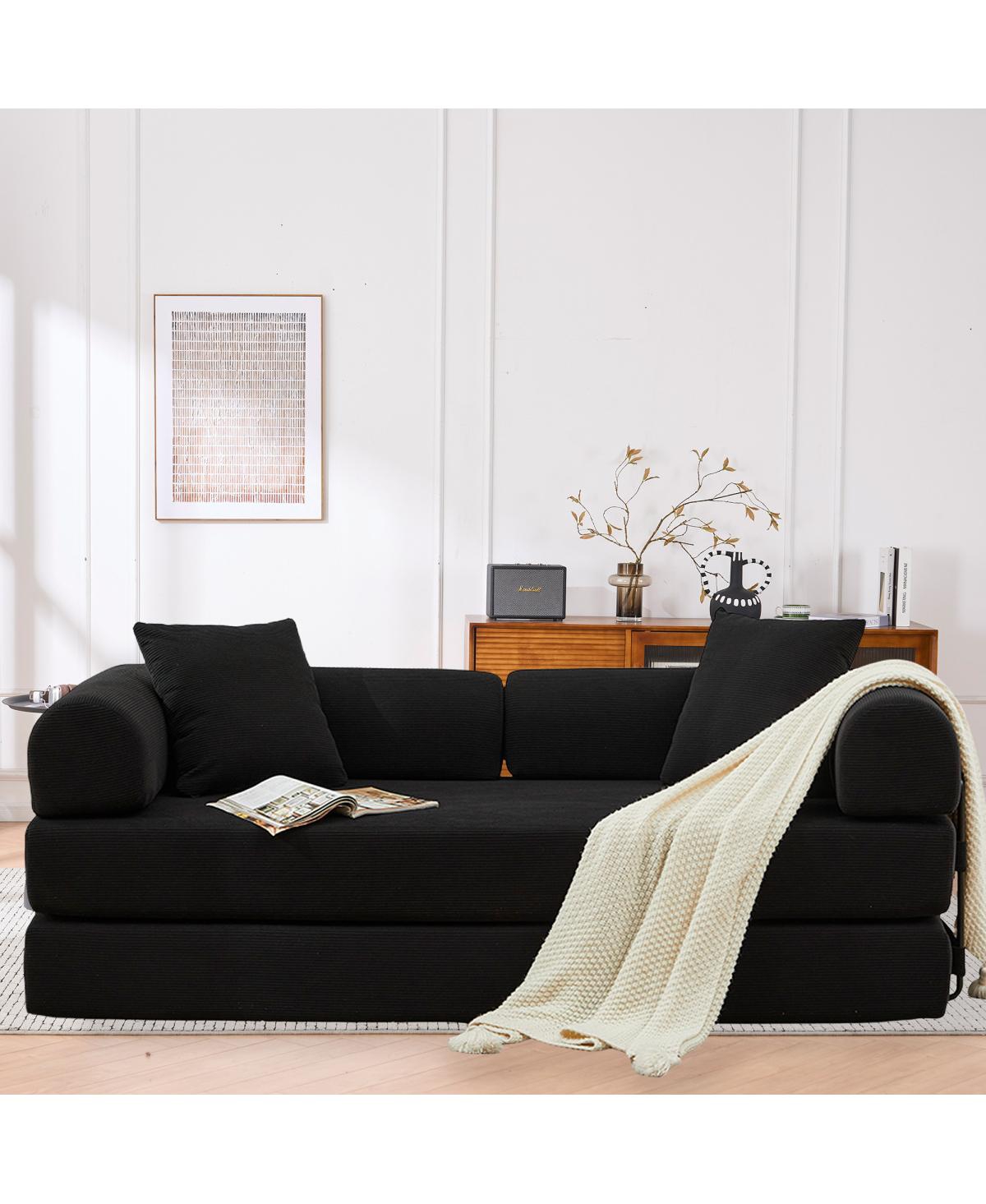 Streamdale Folding Sofa Bed, 63" Convertible Couch with 2 Pillows, Fold Out Mattress