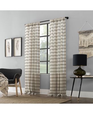 Twill Stripe Anti-Dust Linen Blend Sheer Curtain Panel
