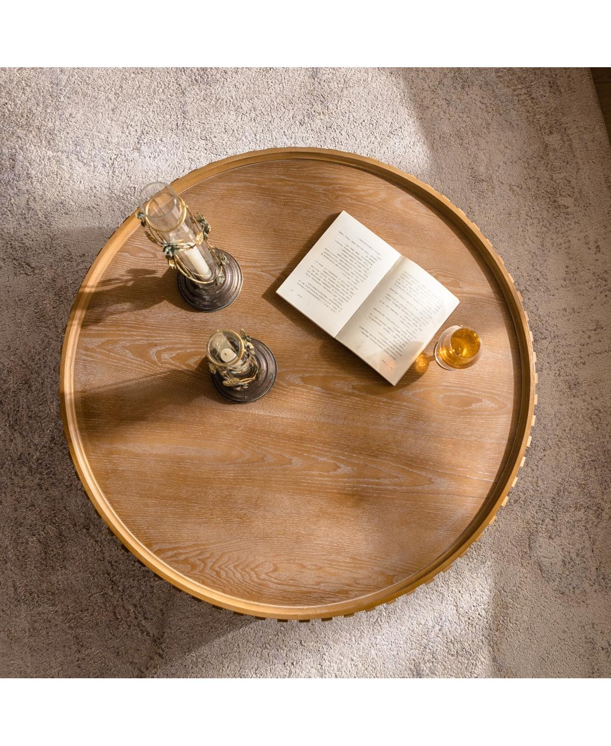 Streamdale Furniture Modern Round Coffee Table - Solid Wood & Mdf Moon-Cut Fluted Center Table