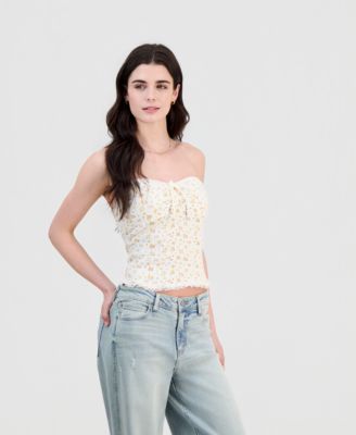 Juniors' Ditsy Print Sweetheart-Neck Top