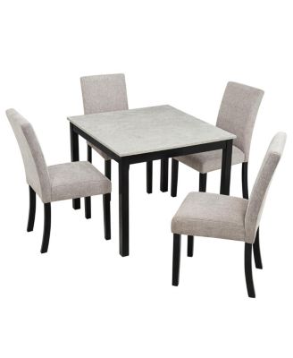 5-Piece Dining Set with Concrete-Effect Melamine Tabletop, Modern Wooden Dining Table Set, Gray&Black