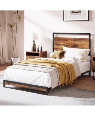 Sturdy Platform Bed Frame with Rustic Wooden Headboard & Footboard, Heavy Duty Wooden Slats, No Box Seasonal Needed, Bedroom - Twin
