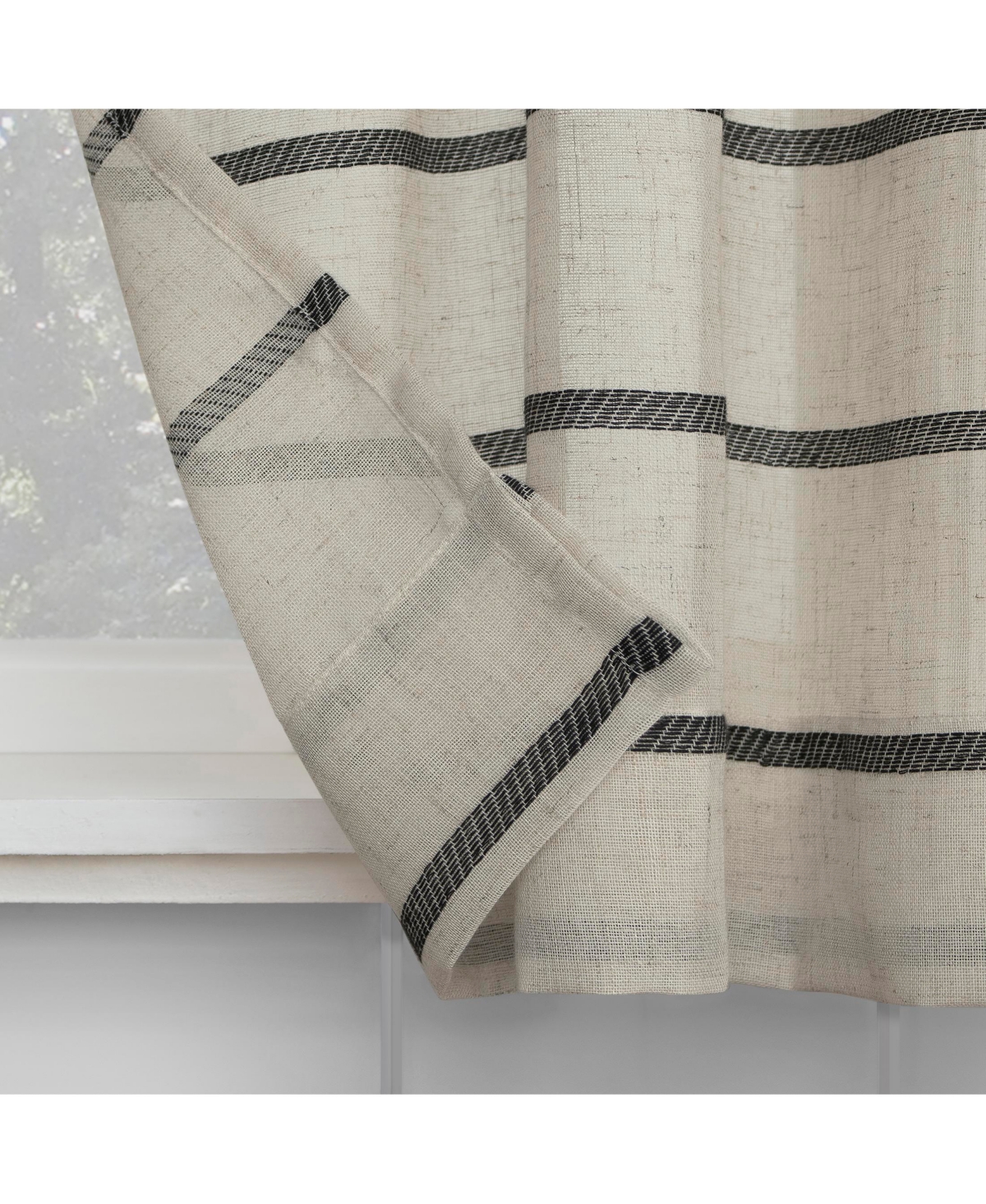 Twill Stripe Anti-Dust Linen Blend Sheer Cafe Curtain Pair