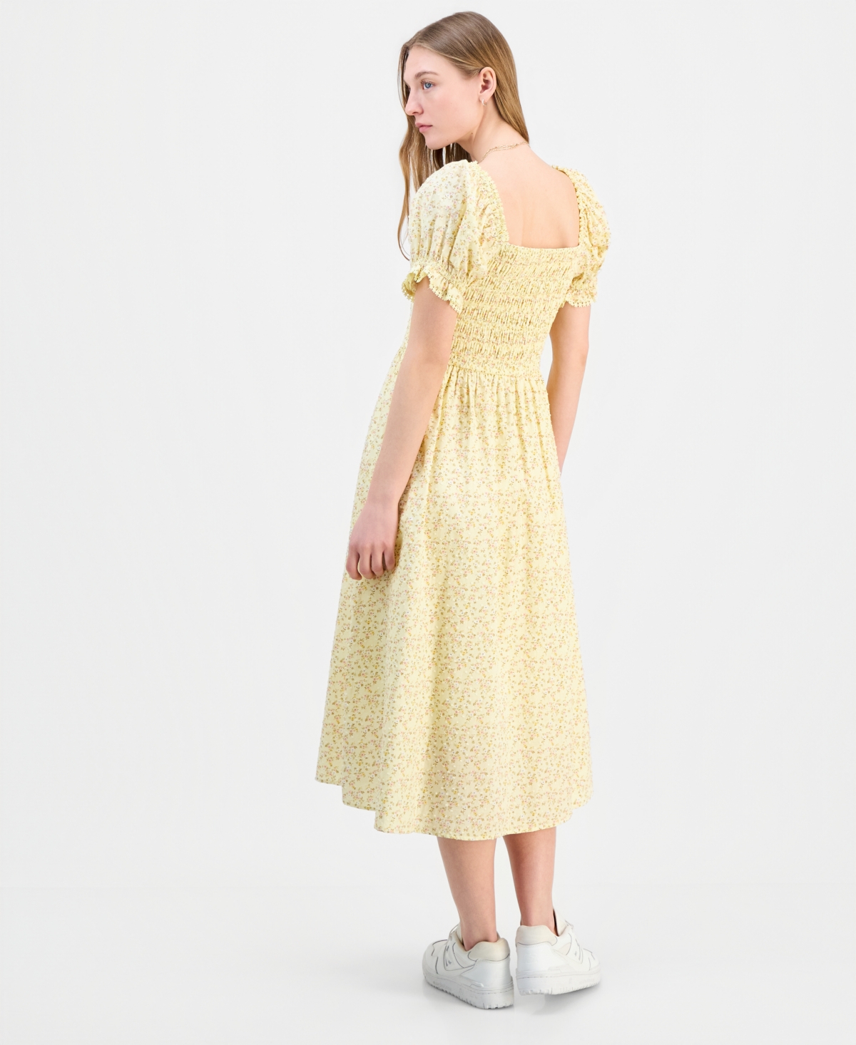 Celebrity Pink Juniors' Square-Neck Puff-Sleeve Midi Dress