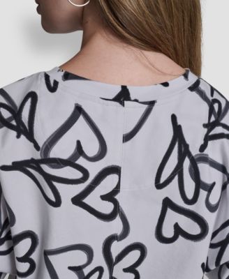 Women's Heart Print Short-Sleeve Crew Neck Top