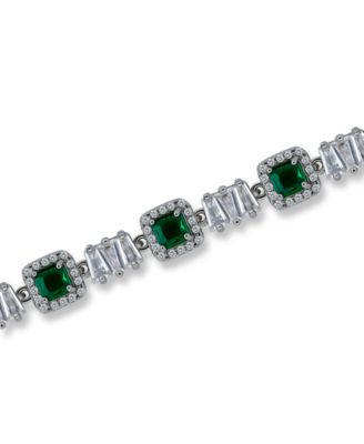 16 ct. t.w Cubic Zirconia 5x3 Trapezoid, and 1mm Round Cut Stones 5x5mm Emerald Green Square Cut Glass Stones Bracelet