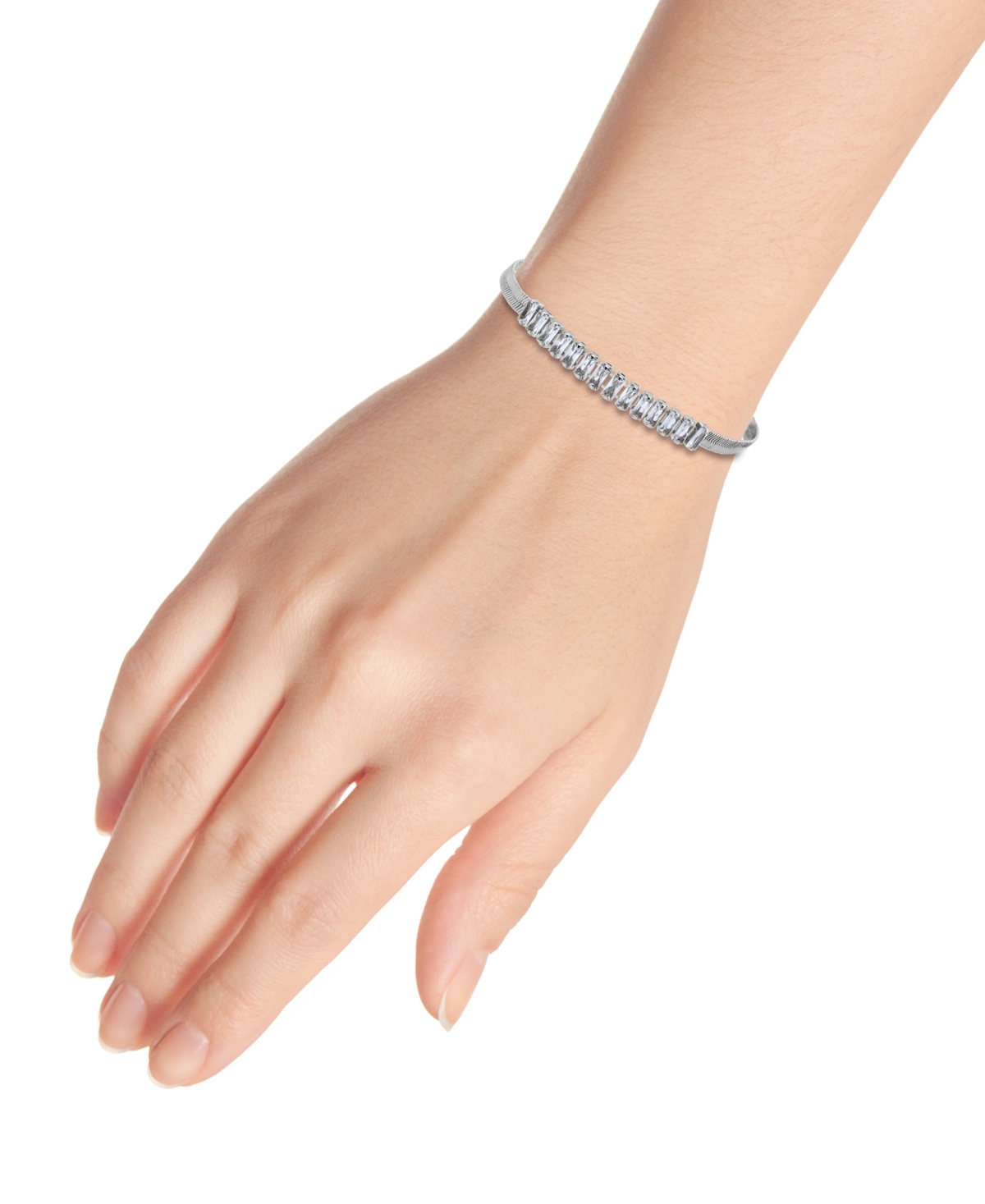 Macy's Herringbone 5 ct. t.w Blue Cubic Zirconia Baguette Stones on Chain Tennis Bracelet, Created for