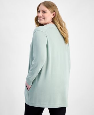 Plus Size Collarless Open-Front Cardigan 