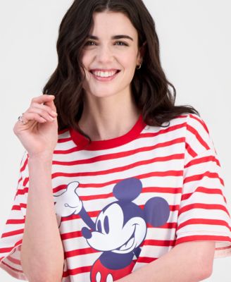 Juniors' Mickey Mouse Striped Crewneck Tee