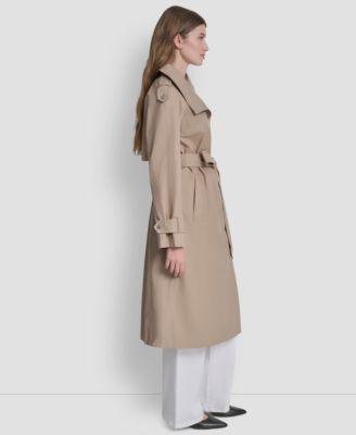 Women's Belted Funnel Collar Long Trench Coat