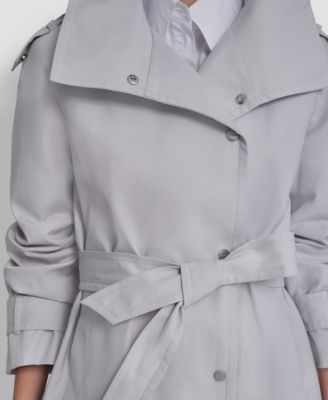Women's Belted Funnel Collar Long Trench Coat