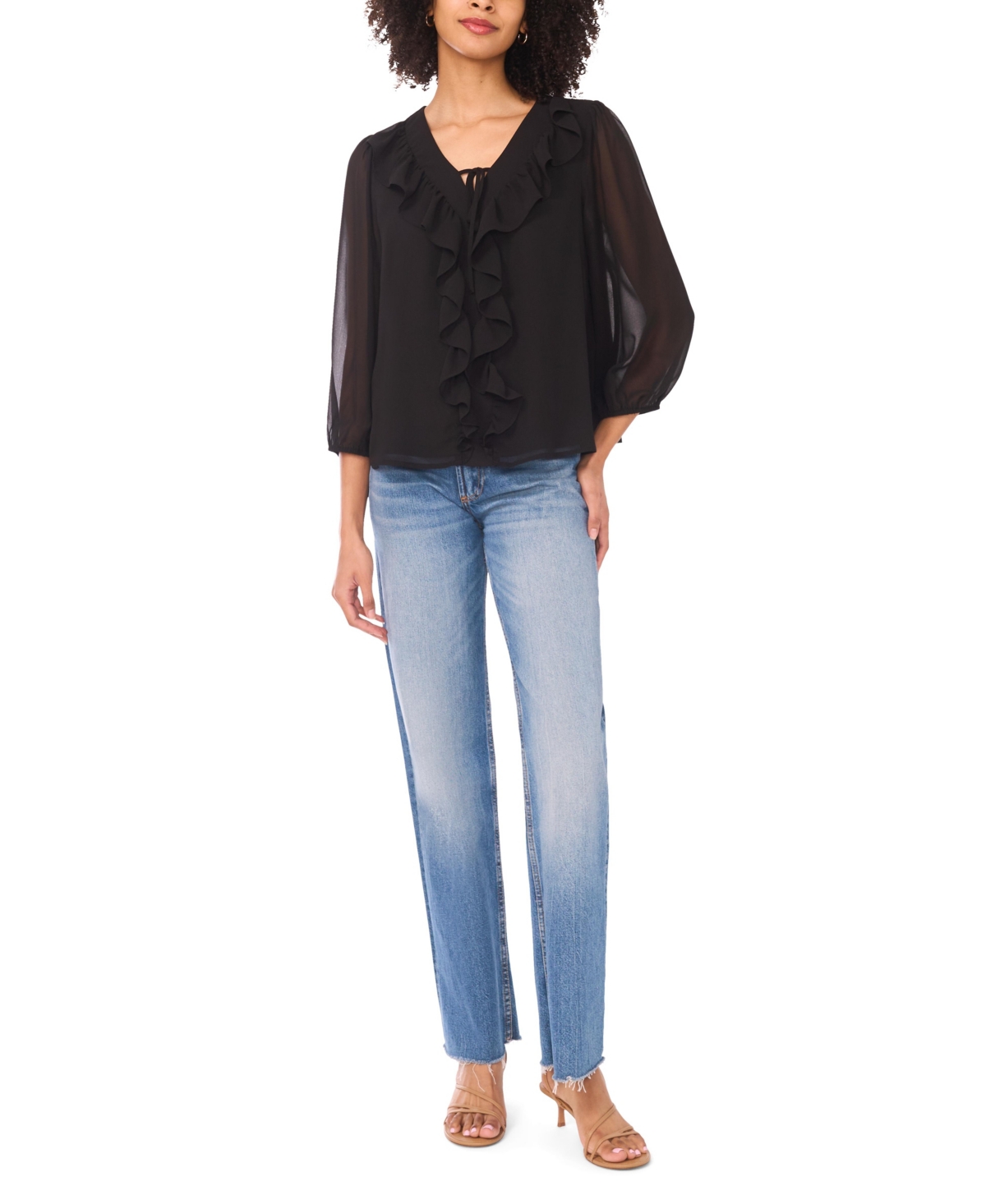 Vince Camuto Women's Double Ruffle Tie V-Neck Blouse