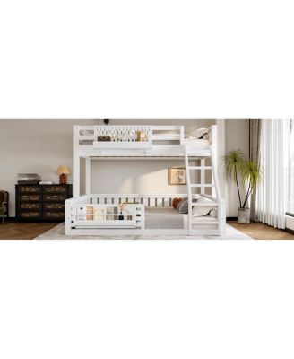 Twin XL over Queen Bunk Bed with Ladder, Guardrails, Pegboard & Bookshelf