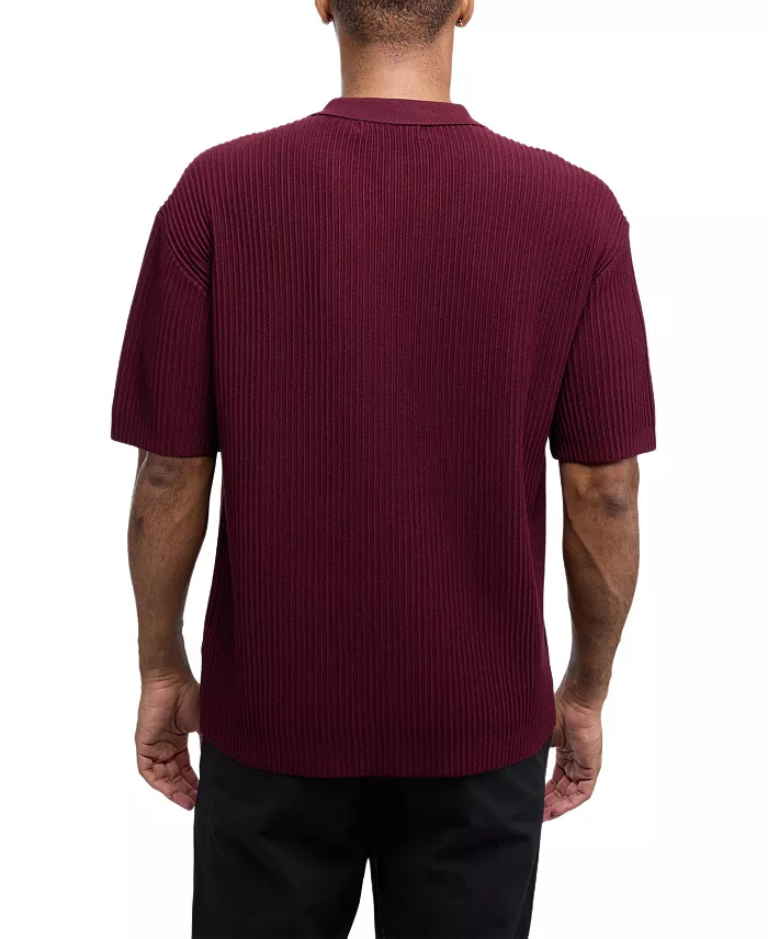 Men's Short Sleeve Vertical Ottoman Camp Collar Button Down Sweater Polo - thumbnail 2