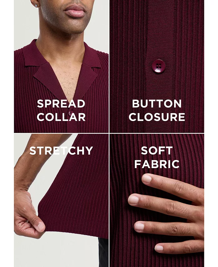 Men's Short Sleeve Vertical Ottoman Camp Collar Button Down Sweater Polo - thumbnail 8