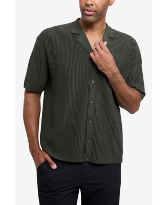 X RAY Men's Short Sleeve Vertical Ottoman Camp Collar Button Down Sweater Polo