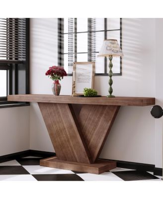 Modern X-Leg Console Table with Solid Wood Veneer, Walnut