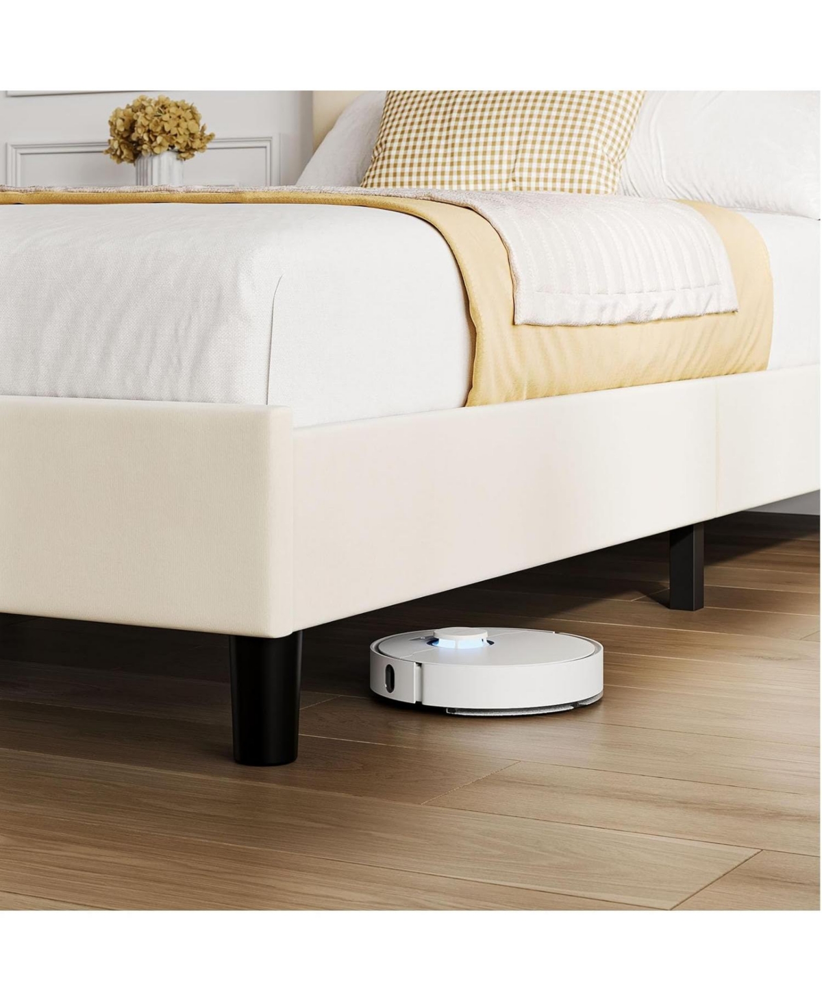 gaomon Size Bed Frame with Adjustable Headboard, Linen Upholstered Platform Bedframe with Strong Wooden Slats