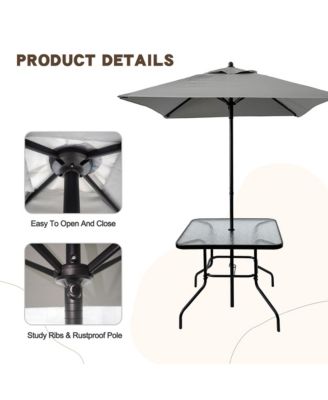 Outdoor Patio Dining Set for 4 People, Metal Patio Furniture Table and Chair Set with Umbrella, Black