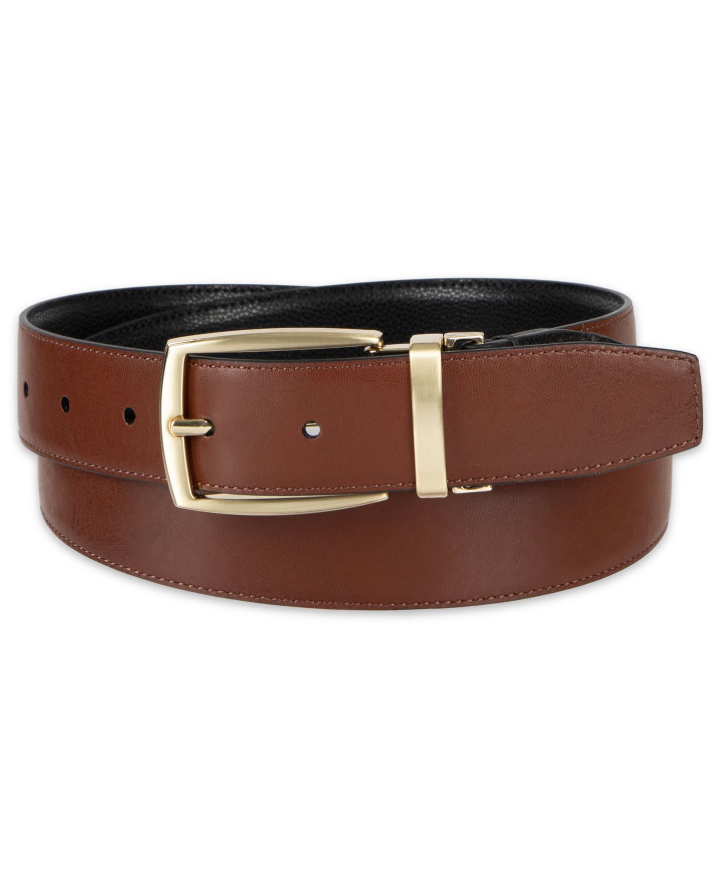 Мужской ремень Club Room 32MM Luxury 2-In-1 Reversible Pebbled Leather Belt, цвет: Чёрный / Коньячный — фото 6