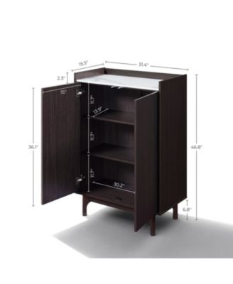Modi Wenge Accent Cabinet with 2 Doors, Open Storage & Raised Sides, Faux Marble Top, Manufactured Wood