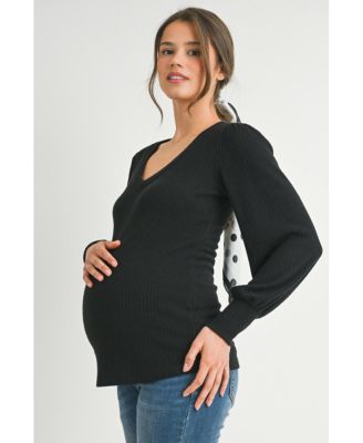 Maternity Long Sleeve Ribbed V Neck Top