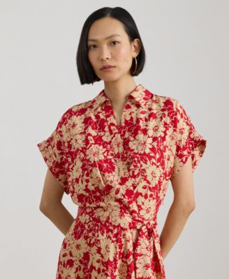 Petite Floral Belted Short-Sleeve Maxi Dress