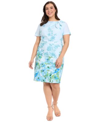 Plus Size Printed Bow Neck Midi Dress