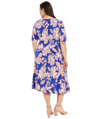 Plus Size Printed V-Neck Midi Dress