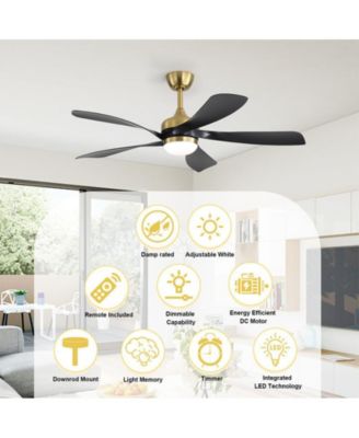 52-inch Modern Gold 5-Blade Ceiling Fan with LED Light and Remote Control