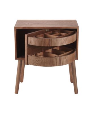 Rotating Hidden Compartment Nightstands, Mid Century Rattan Bedside Table with Flip Drawer and Wood Legs for Living Room, Bedroom