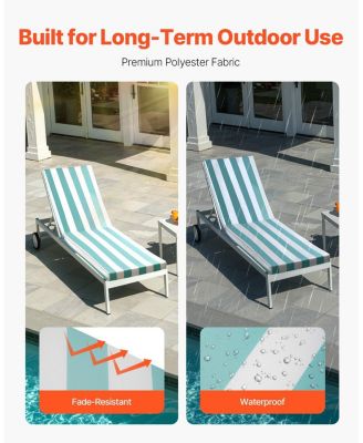 80 x 26 x 4 in Chaise Lounge Cushion Set of 2, Waterproof Fade-Resistant Sun Lounger Cushions with Ties, Stripes