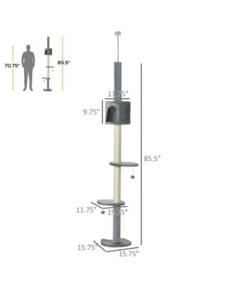 85.5" Gray 4-Tier Floor-to-Ceiling Kitty Activity Center