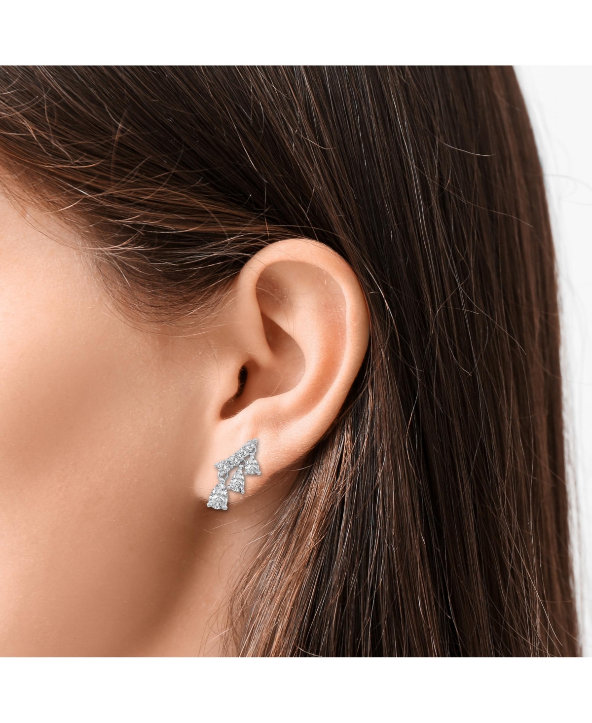 Suzy Levian New York Sterling Silver Cubic Zirconia Mini Ear Climber Dangle Stud Earrings