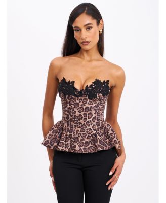 Women's Qiara Cheetah Print Peplum Top with Lace Trim