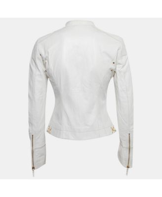 Women's White Leather Zip-Up Jacket